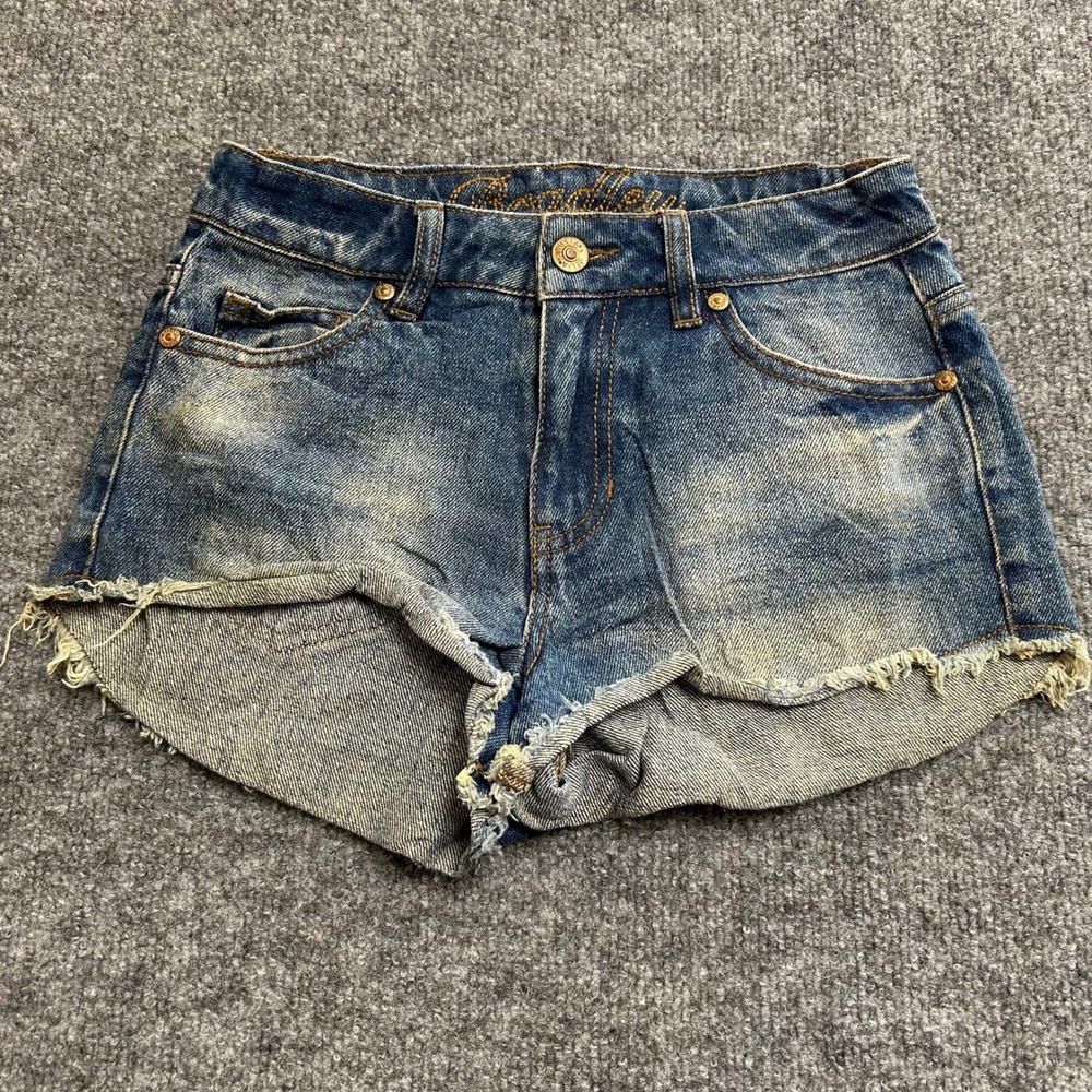 Bradley Denim Shorts Womens Size 0 Blue Cotton Distressed Raw Hem Casual Summer